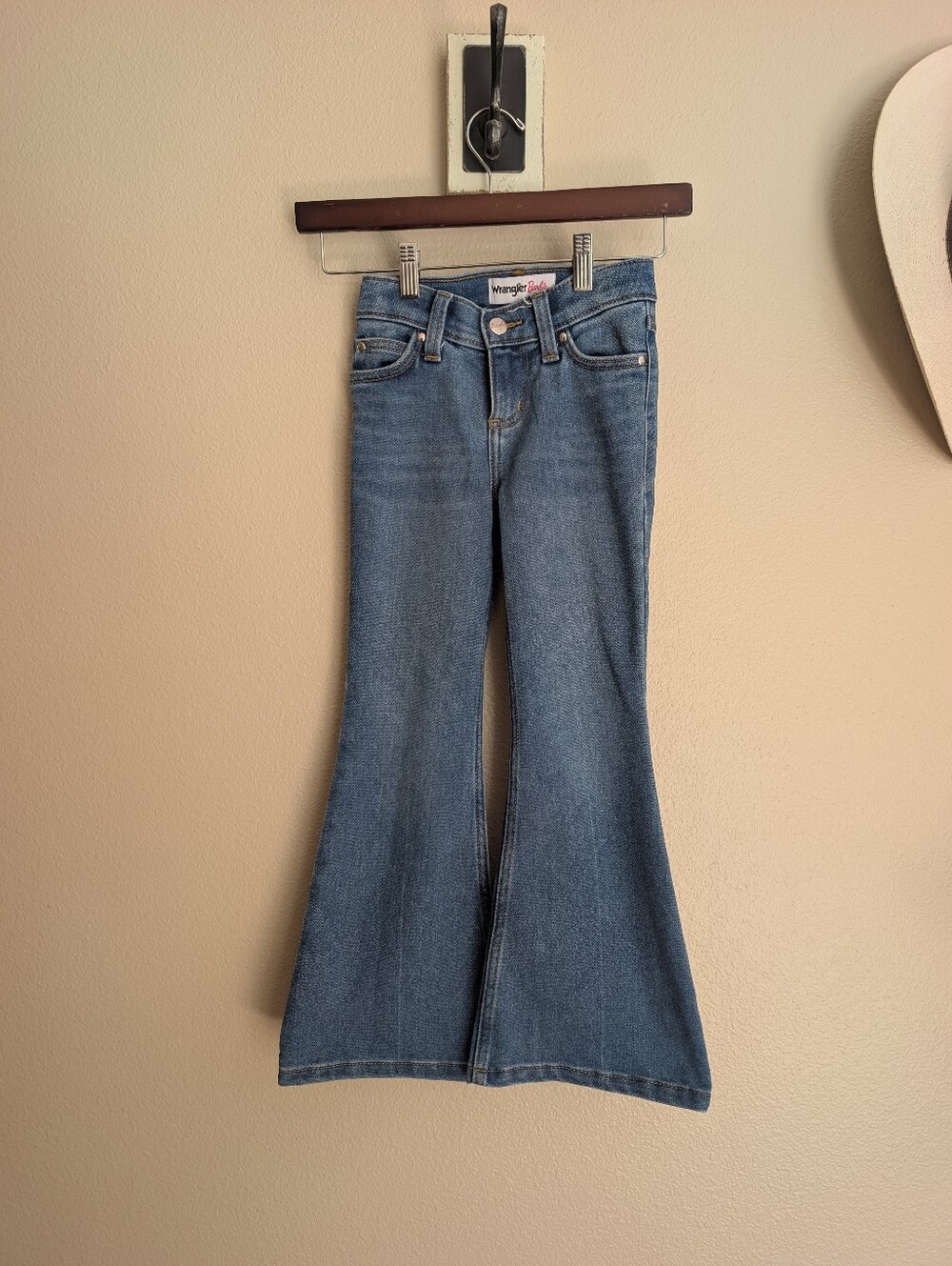 Wrangler X Barbie Girls Flare Blue Jean Denim Size 6X Bell Bottom Cowgirl